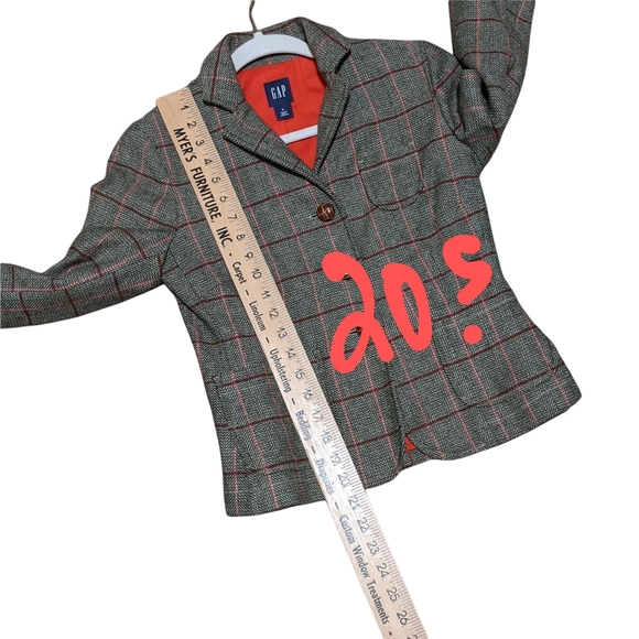 Gap wool blend plaid blazer faux leather wrap button lined preppy busine… - Picture 6 of 12